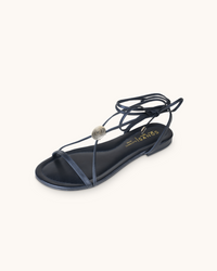 Dear Charlotte | Black | Summer Leather flat sandals