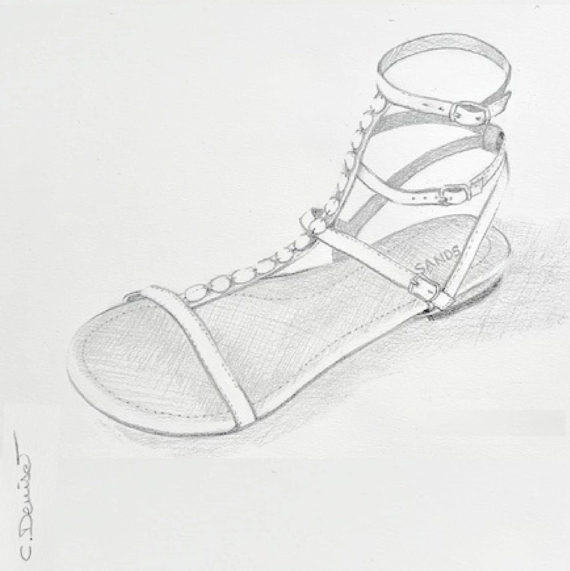 With My Sands | Leather sandals| Savoir-Faire | Drawing sketch Cathy Deniset