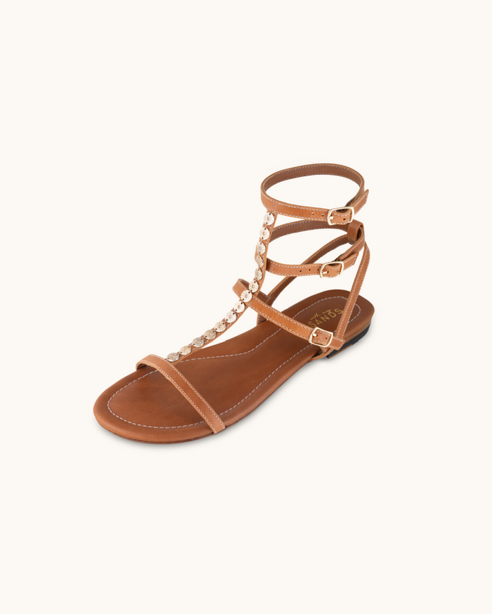 Louise Hendricks | Camel | Women flat leather sandals